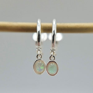 Dainty Sterling Silver Hoop Stud Earrings with Synthetic Opal Charms