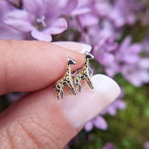 Sterling Silver Giraffe Stud Earrings with Gold Plate