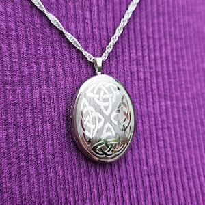 Sterling Silver Oval Celtic Photo Locket Necklace | 18 20 22 24 26 inch