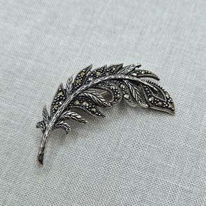 Sterling Silver Marcasite Feather Brooch