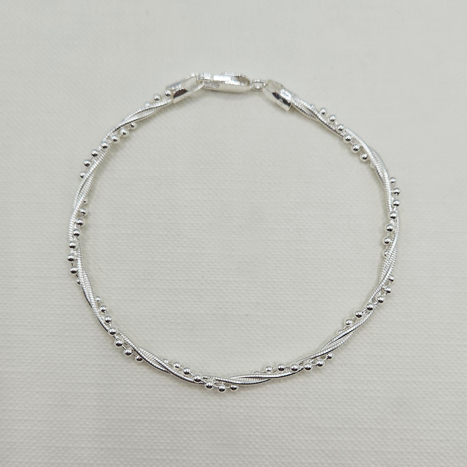 TATIANA☆[Silver925] Ball n Snake Chain Layered Bracelet 5mm 925 Sterling Silver Handmade Snake Chain Bracelet, D