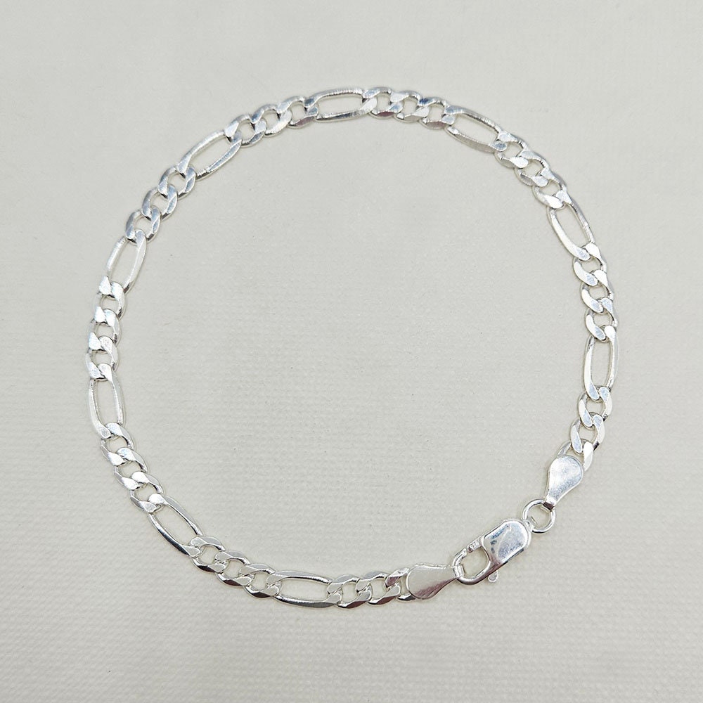 Real 925 SOLID Sterling Silver FIGARO LINK Chain Bracelet