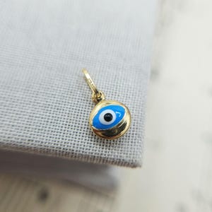 Tiny Micro 9ct Yellow Gold 6mm Evil Eye Charm with Enamel