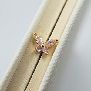 Pink Cubic Zirconia Butterfly Helix Earring in 18ct Gold Plated Silver (single earring)