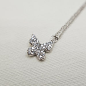 Dainty Sterling Silver Sparkling Butterfly Charm Necklace
