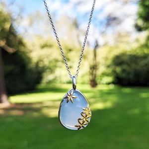 Sterling Silver Blue Chalcedony Pendant Necklace
