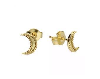 18ct Yellow Gold on Sterling Silver Crescent Moon Stud Earrings