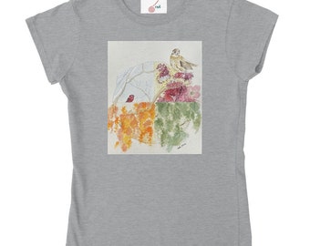 Classic Womens Crewneck T-shirt with Original Watercolor Print