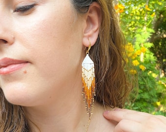 Miyuki Fringe Earrings, Beaded Fringe Earrings