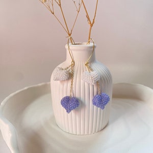 Valentines Day earrings, beadwork earrings, heart bead earrings, 3d heart earrings, dangle earrings, beaded earrings