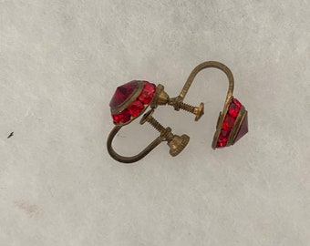 Red glass screw-on earrings