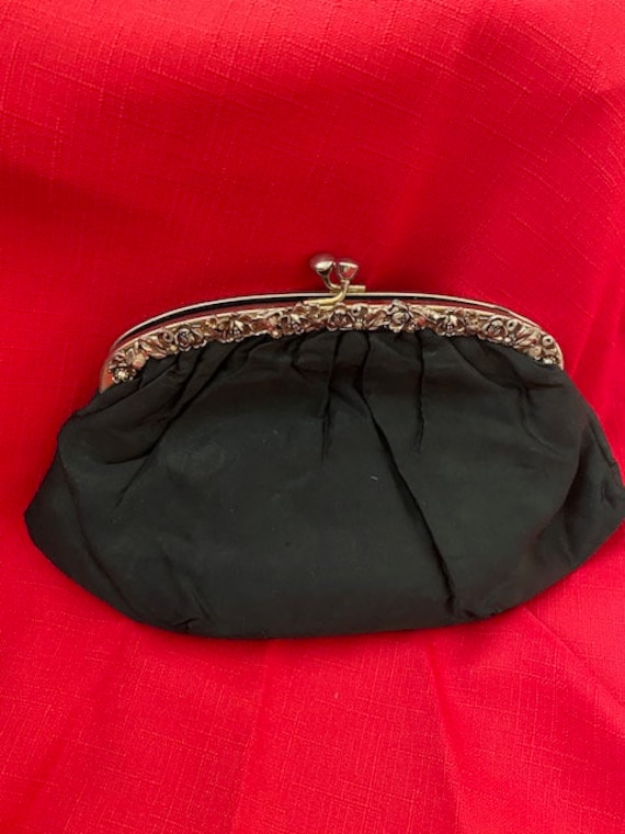 Vintage black satin lined clutch purse