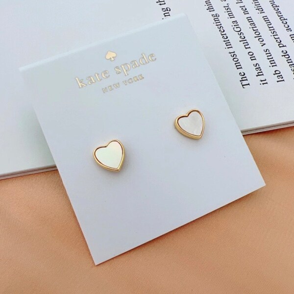 Kate Spade New York Pearl Gold Heart Studs, wordt geleverd met stofzak, Statement oorbellen, Handgemaakte sieraden, Bruiloftssieraden, Cadeau voor haar.