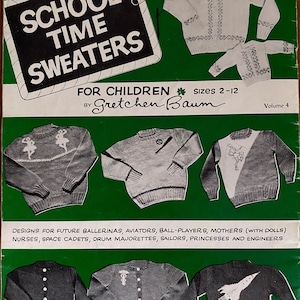 Vintage 1954 Children's Sweater Knitting Pattern Booklet: School-time Sweaters