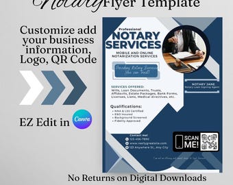 Custom Notary Flyer Template | Editable Notary Flyer | Notary Public | Notary Marketing | Instant Download Notary Flyer | Printable Template
