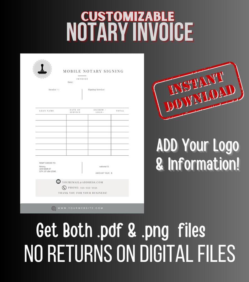 Notary Invoice Notary Invoice | Invoice Template | Notary Public Invoice | Notary ...