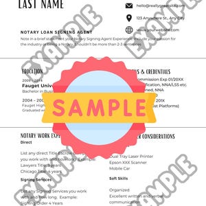 Notary Resume digital Download