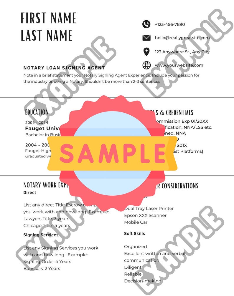 Notary Resume digital Download