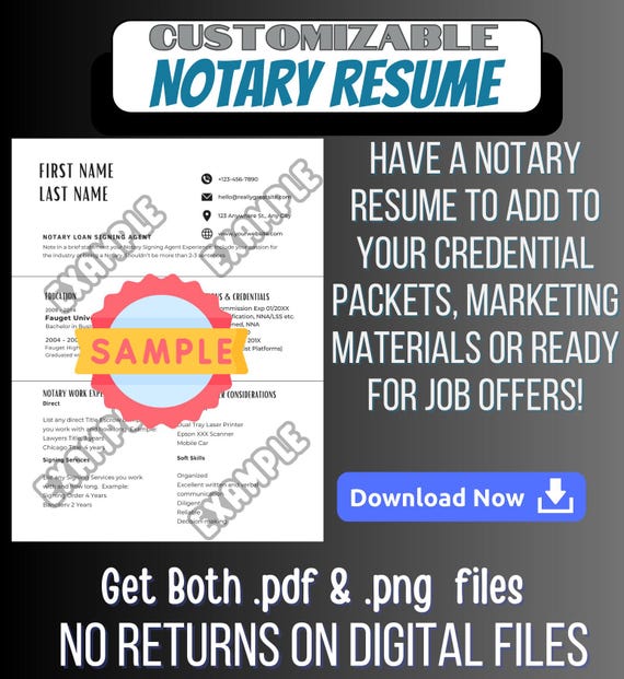 Notary Resume | Notary Signing Agent Resume | Loan Signing Agent | Loan Signing Resume | Notary Jobs | Notary Download | Digital Resume