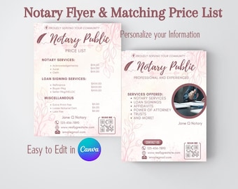 Notary Flyer and Price List Template Digital Notary pricing Customizable Fee Schedule Professional Notary Rates Printable Notary Price List