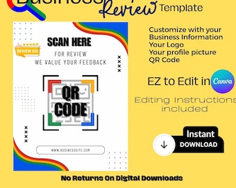 Modello di recensione di Google Business / Codice QR / Modello facile da modificare / Volantino aziendale / Raccolta di recensioni