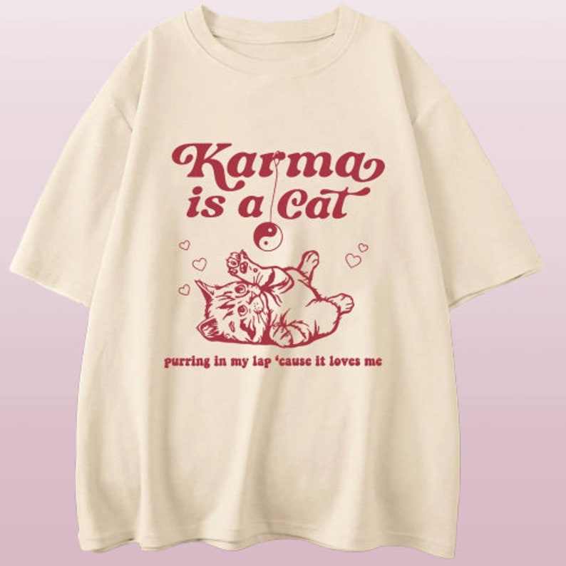 Taylor Swift Karma Is a Cat T-Shirt: Embrace the comfy and fashionable Vibes with this Swiftie Merch shirt. Taylor Swift Eras Tour T-shirt image 2