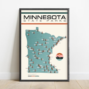 Retro Minnesota State Park Map Checklist: Adventure Art Poster