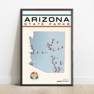 Arizona State Park Map: Retro Adventure Checklist Poster