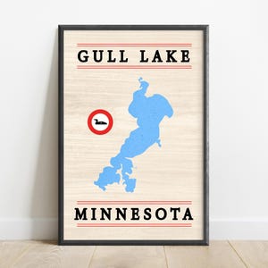 Póster del mapa del lago Gull, Minnesota: Arte náutico de cabañas de Minnesota