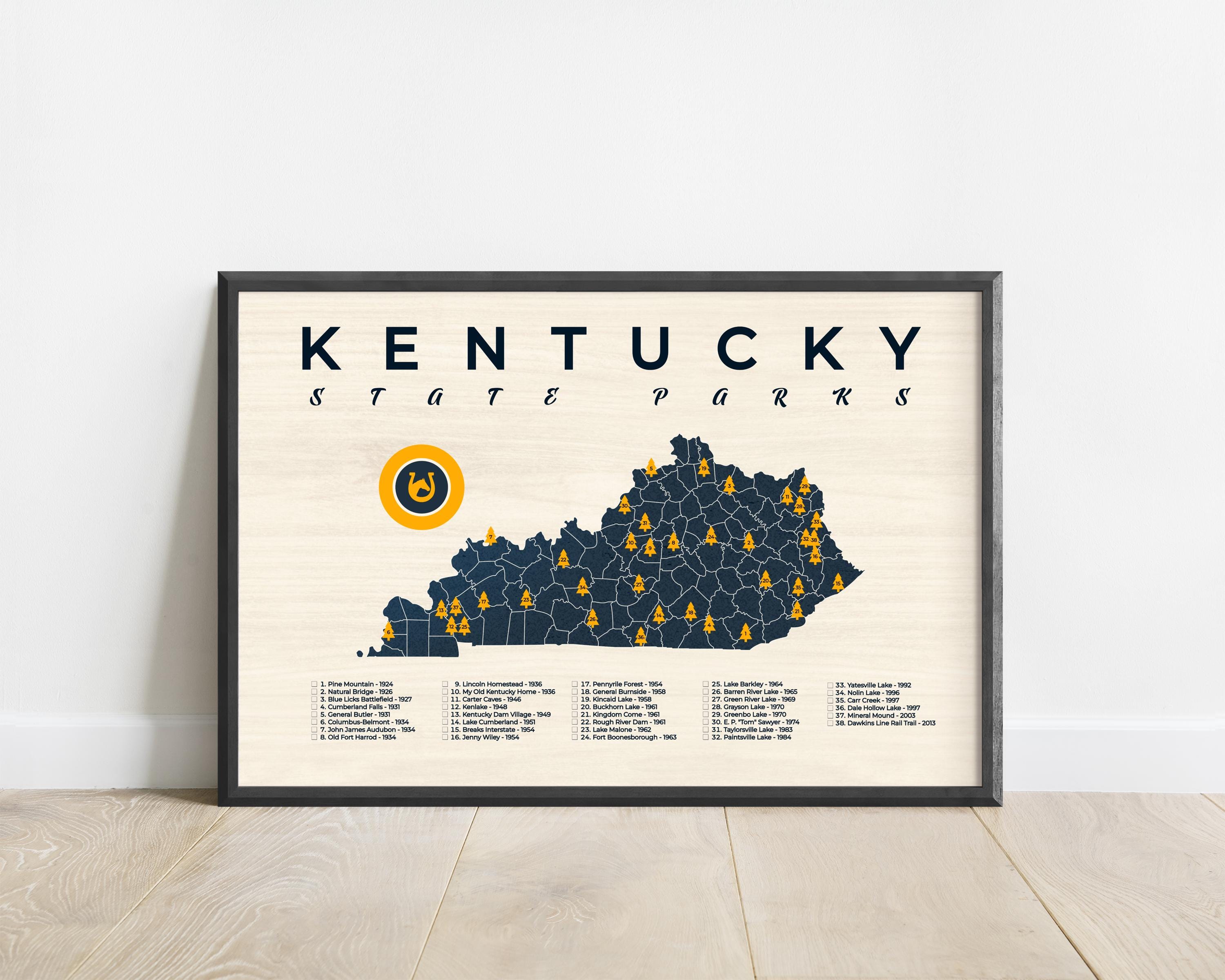 Kentucky State Park Map, Kentucky State Park Checklist, Kentucky Adventure Guide, Kentucky Hiking Gift, Kentucky Art, Retro KY Poster