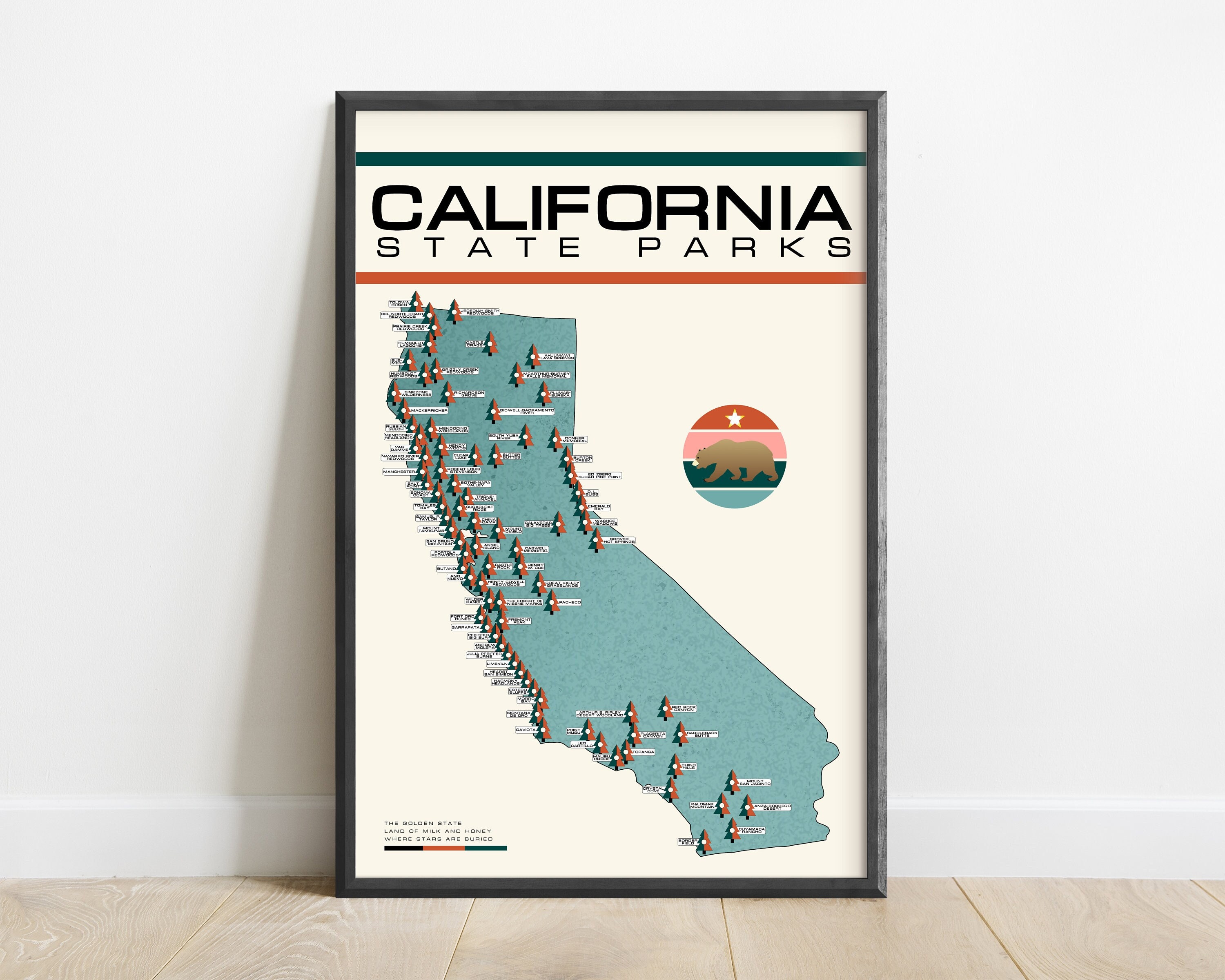 California State Park Map Checklist: Retro CA Travel Poster - Etsy