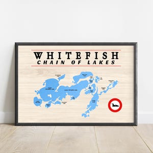 Whitefish Chain of Lakes Map Poster: Minnesota Nautical Wall Art