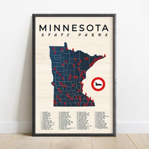 Minnesota State Park Map Checklist: Retro Travel Poster Art