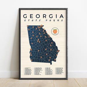 Georgia State Park Map Checklist: Retro Adventure Art Poster