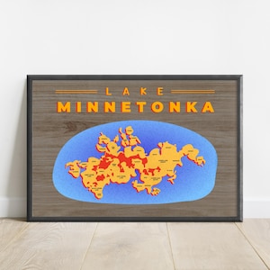 Lake Minnetonka Map Poster: Retro Minnesota Cabin Wall Art