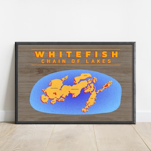 Whitefish Chain of Lakes MN Map Poster: Minnesota Cabin Wall Art