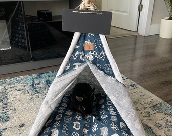 Pet Teepee with Removable Washable Cushion Easy Assemble for Small Dogs, Cat House and Rabbit Bed