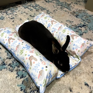 Bunny Flop Bed, Loaf Rabbit Bed, Lounger Bed and Pillow Bed, Cuddle Cushion for Bunny Rabbits. Comes with Ice Tray Pocket for Summer Cooling