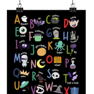 Poster ABC Halloween Kids&#39; Alphabet Wall Art, Fun Prints, ABC Alphabet Poster, Nursery Decor, Spooky Home or School Decor