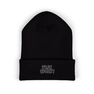 Stay Spooky Classic Cuffed Beanie, Halloween Style, Embroidered Beanie