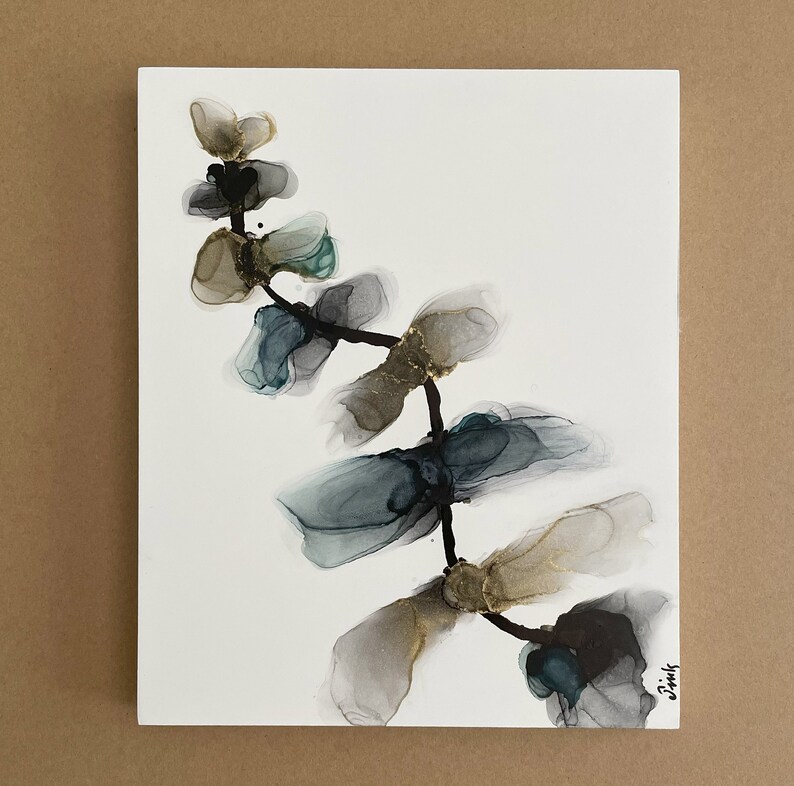 Alcohol Ink Painting leaves. Wall Art Abstract Painting Original