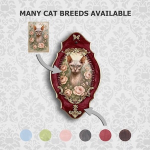 Kundenspezifisches Weinlesekatzen-Wanddekor, dekorative hölzerne Plakette 8x13.5, Barockkunst-Haustierporträtgeschenk