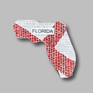 Florida mozaïek kunst aan de muur, handgemaakt 14 x 12 keramisch decor, rood wit moderne kunstwerken, staat vormige interieur accent, uniek Florida cadeau-idee
