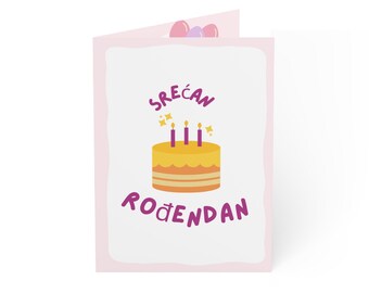 Srecan Rodjendan – Serbian Birthday Greeting – Cake Illustration Card