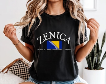 T-shirt met vlag van Zenica Bosnië | T-shirt met graphic Bosnië en Herzegovina | Shirt Zenica City Pride | Cadeau Balkan-erfgoed