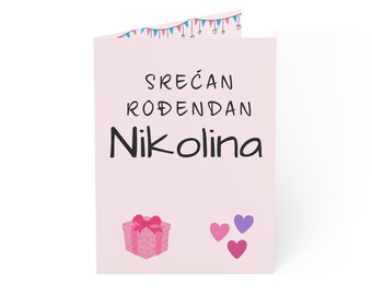 Personalized Serbian Birthday Card – Srecan Rodjendan – Custom Name Girl Greeting