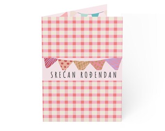 Srecan Rodjendan – Serbian Birthday Greeting – Plaid Gingham Celebration Card