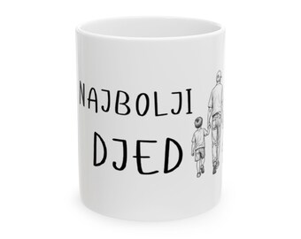 Balkan Grandpa Mug – Najbolji Djed Coffee Cup with Children Illustration