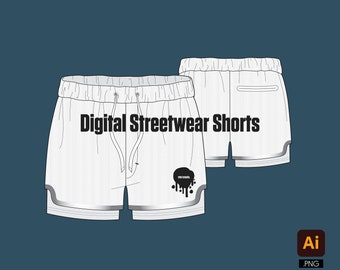 Digital Streetwear Shorts Mockup Tech pack template vector illustrator editable file