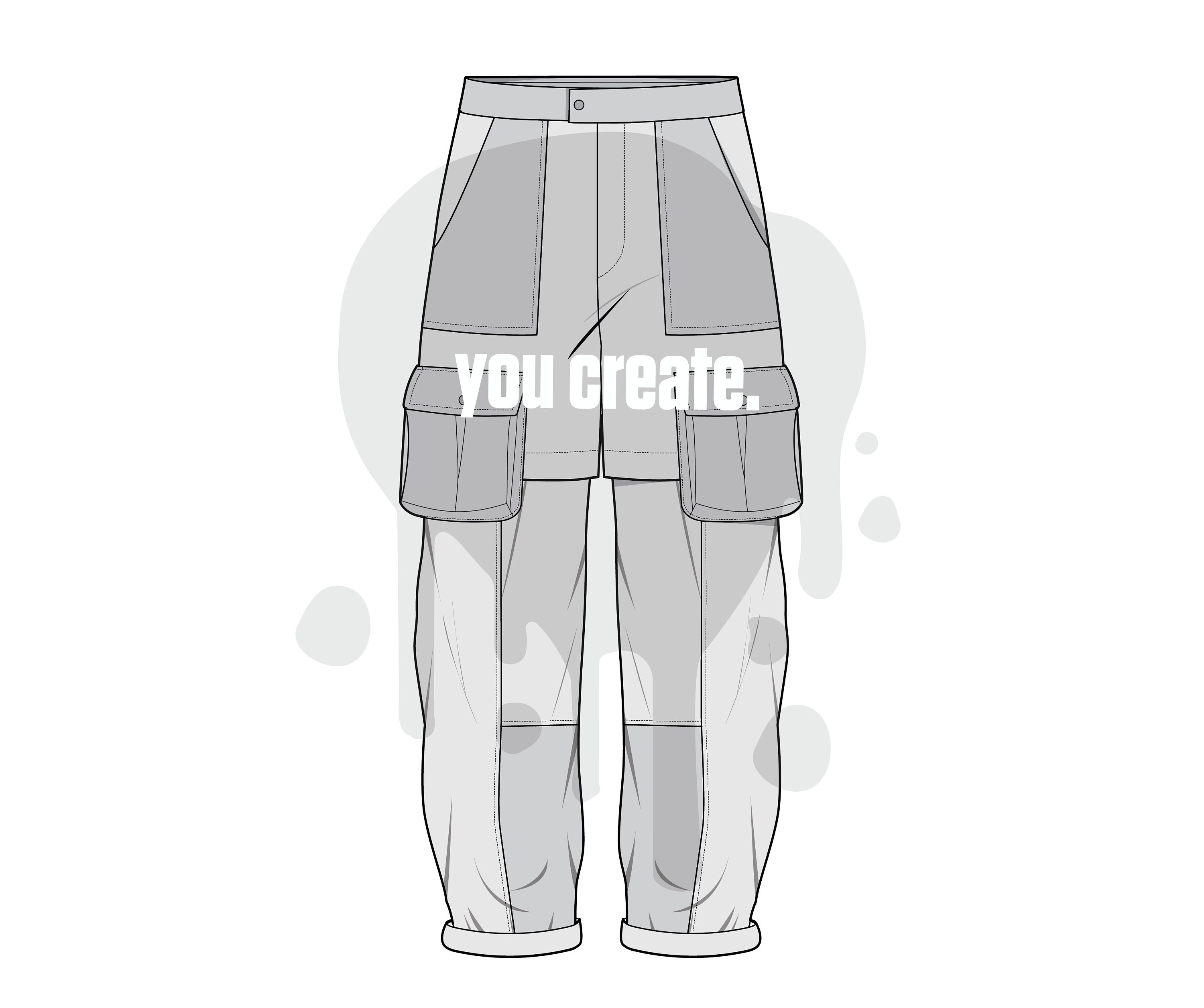 Streetwear Tech Pack Cargo Pants Baggy Vector Silhouette